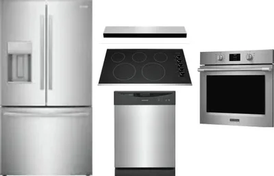 5 Piece Package Includes Refrigerator, Cooktop, Wall Oven, Hood And Dishwasher