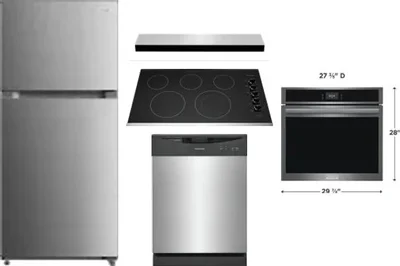 5 Piece Package Includes Refrigerator, Cooktop, Wall Oven, Hood And Dishwasher