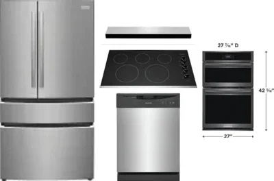 5 Piece Package Includes Refrigerator, Cooktop, Wall Oven, Hood And Dishwasher