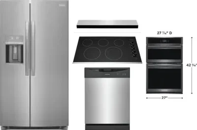 5 Piece Package Includes Refrigerator, Cooktop, Wall Oven, Hood And Dishwasher