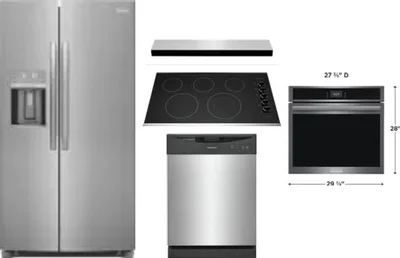 5 Piece Package Includes Refrigerator, Cooktop, Wall Oven, Hood And Dishwasher