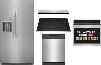 5 Piece Package Includes Refrigerator, Cooktop, Wall Oven, Hood And Dishwasher