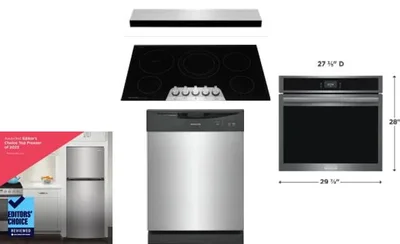 5 Piece Package Includes Refrigerator, Cooktop, Wall Oven, Hood And Dishwasher