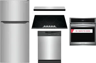 5 Piece Package Includes Refrigerator, Cooktop, Wall Oven, Hood And Dishwasher