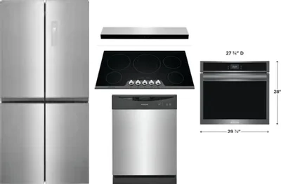 5 Piece Package Includes Refrigerator, Cooktop, Wall Oven, Hood And Dishwasher