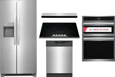 5 Piece Package Includes Refrigerator, Cooktop, Wall Oven, Hood And Dishwasher