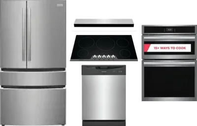 5 Piece Package Includes Refrigerator, Cooktop, Wall Oven, Hood And Dishwasher