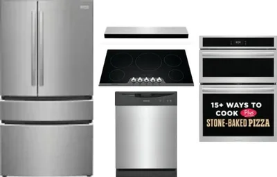 5 Piece Package Includes Refrigerator, Cooktop, Wall Oven, Hood And Dishwasher