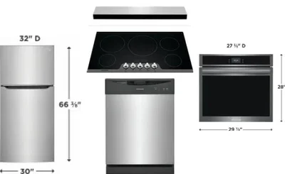 5 Piece Package Includes Refrigerator, Cooktop, Wall Oven, Hood And Dishwasher