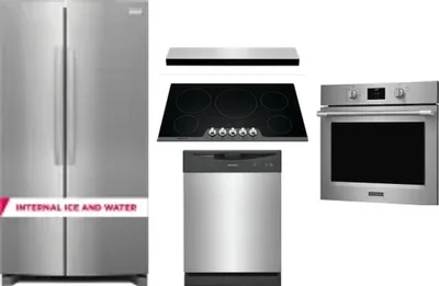 5 Piece Package Includes Refrigerator, Cooktop, Wall Oven, Hood And Dishwasher