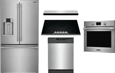 5 Piece Package Includes Refrigerator, Cooktop, Wall Oven, Hood And Dishwasher