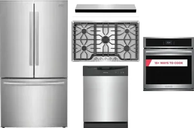 5 Piece Package Includes Refrigerator, Cooktop, Wall Oven, Hood And Dishwasher