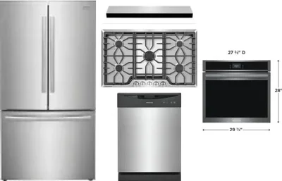 5 Piece Package Includes Refrigerator, Cooktop, Wall Oven, Hood And Dishwasher