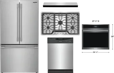 5 Piece Package Includes Refrigerator, Cooktop, Wall Oven, Hood And Dishwasher
