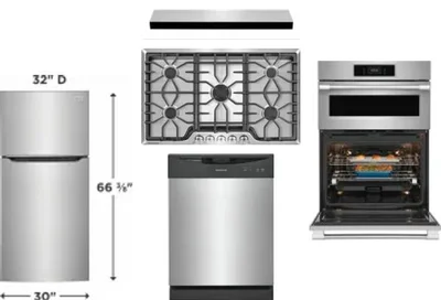 5 Piece Package Includes Refrigerator, Cooktop, Wall Oven, Hood And Dishwasher