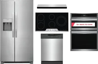 5 Piece Package Includes Refrigerator, Cooktop, Wall Oven, Hood And Dishwasher