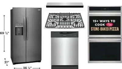 5 Piece Package Includes Refrigerator, Cooktop, Wall Oven, Hood And Dishwasher