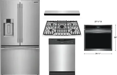 5 Piece Package Includes Refrigerator, Cooktop, Wall Oven, Hood And Dishwasher