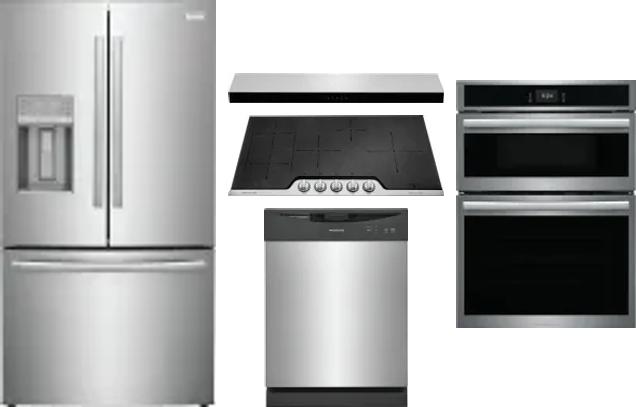 5 Piece Package Includes Refrigerator, Cooktop, Wall Oven, Hood And Dishwasher