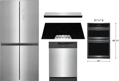 5 Piece Package Includes Refrigerator, Cooktop, Wall Oven, Hood And Dishwasher
