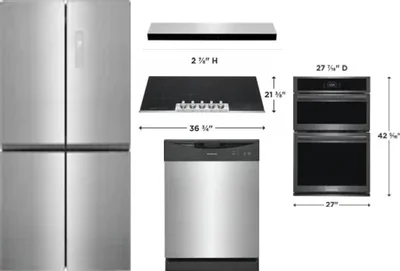 5 Piece Package Includes Refrigerator, Cooktop, Wall Oven, Hood And Dishwasher