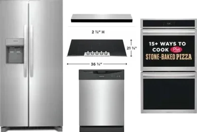 5 Piece Package Includes Refrigerator, Cooktop, Wall Oven, Hood And Dishwasher