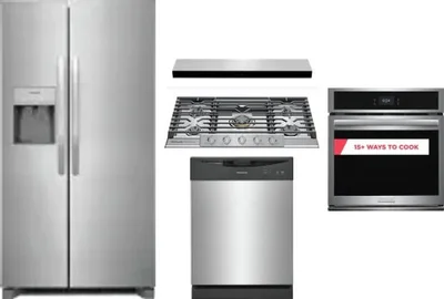 5 Piece Package Includes Refrigerator, Cooktop, Wall Oven, Hood And Dishwasher