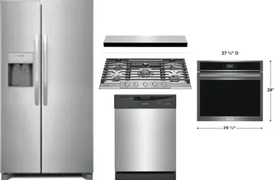 5 Piece Package Includes Refrigerator, Cooktop, Wall Oven, Hood And Dishwasher