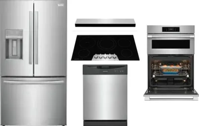 5 Piece Package Includes Refrigerator, Cooktop, Wall Oven, Hood And Dishwasher