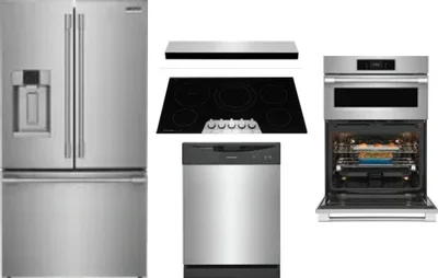 5 Piece Package Includes Refrigerator, Cooktop, Wall Oven, Hood And Dishwasher