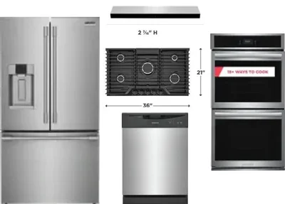 5 Piece Package Includes Refrigerator, Cooktop, Wall Oven, Hood And Dishwasher