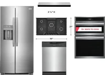 5 Piece Package Includes Refrigerator, Cooktop, Wall Oven, Hood And Dishwasher