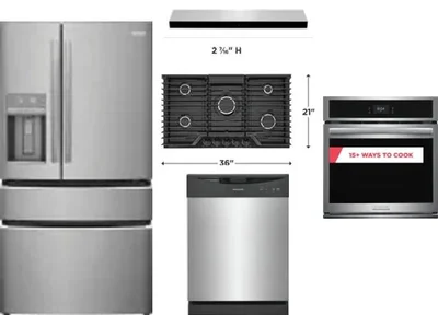 5 Piece Package Includes Refrigerator, Cooktop, Wall Oven, Hood And Dishwasher