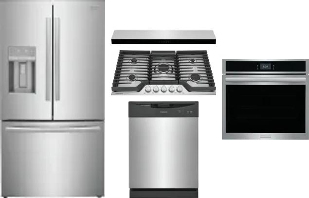 5 Piece Package Includes Refrigerator, Cooktop, Wall Oven, Hood And Dishwasher