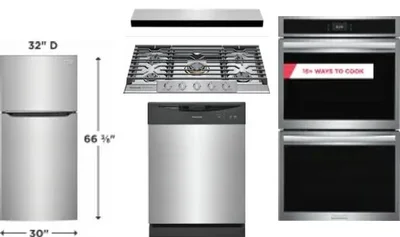 5 Piece Package Includes Refrigerator, Cooktop, Wall Oven, Hood And Dishwasher