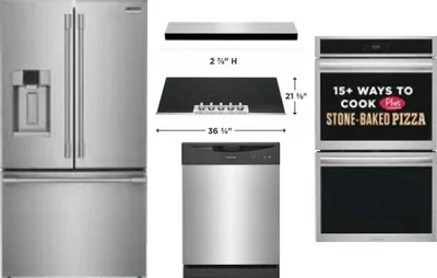 5 Piece Package Includes Refrigerator, Cooktop, Wall Oven, Hood And Dishwasher