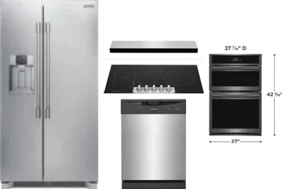 5 Piece Package Includes Refrigerator, Cooktop, Wall Oven, Hood And Dishwasher