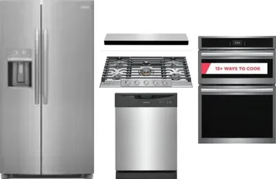 5 Piece Package Includes Refrigerator, Cooktop, Wall Oven, Hood And Dishwasher