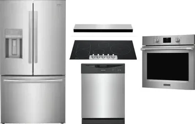 5 Piece Package Includes Refrigerator, Cooktop, Wall Oven, Hood And Dishwasher