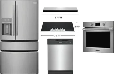 5 Piece Package Includes Refrigerator, Cooktop, Wall Oven, Hood And Dishwasher