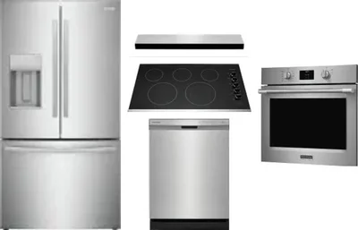 5 Piece Package Includes Refrigerator, Cooktop, Wall Oven, Hood And Dishwasher