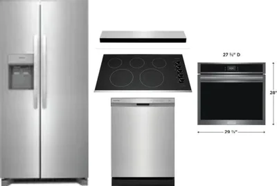 5 Piece Package Includes Refrigerator, Cooktop, Wall Oven, Hood And Dishwasher