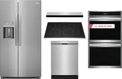 5 Piece Package Includes Refrigerator, Cooktop, Wall Oven, Hood And Dishwasher