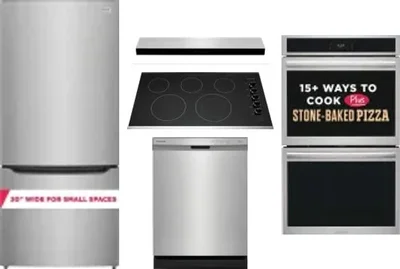 5 Piece Package Includes Refrigerator, Cooktop, Wall Oven, Hood And Dishwasher