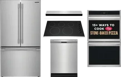5 Piece Package Includes Refrigerator, Cooktop, Wall Oven, Hood And Dishwasher