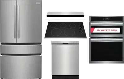 5 Piece Package Includes Refrigerator, Cooktop, Wall Oven, Hood And Dishwasher