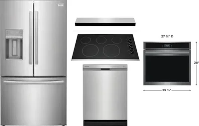 5 Piece Package Includes Refrigerator, Cooktop, Wall Oven, Hood And Dishwasher