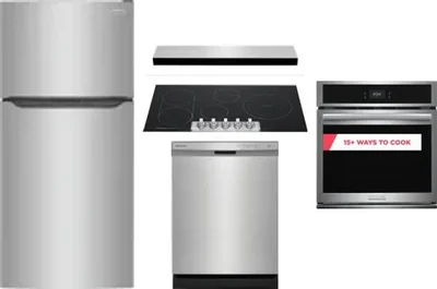 5 Piece Package Includes Refrigerator, Cooktop, Wall Oven, Hood And Dishwasher