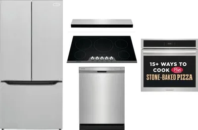 5 Piece Package Includes Refrigerator, Cooktop, Wall Oven, Hood And Dishwasher