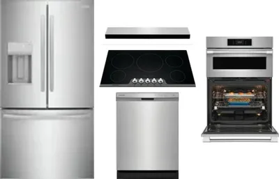 5 Piece Package Includes Refrigerator, Cooktop, Wall Oven, Hood And Dishwasher